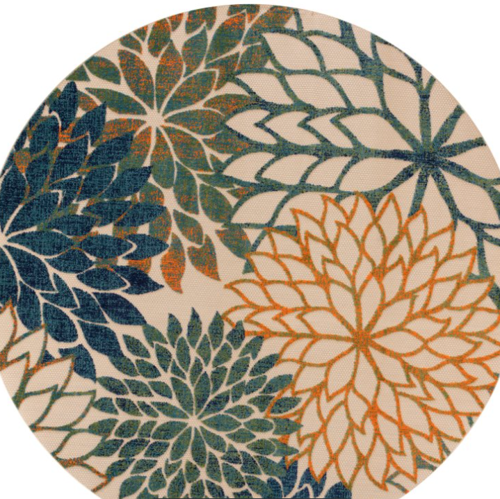 Nourison Aloha ALH05 5'3" x Round Blue Green Tropical Rug
